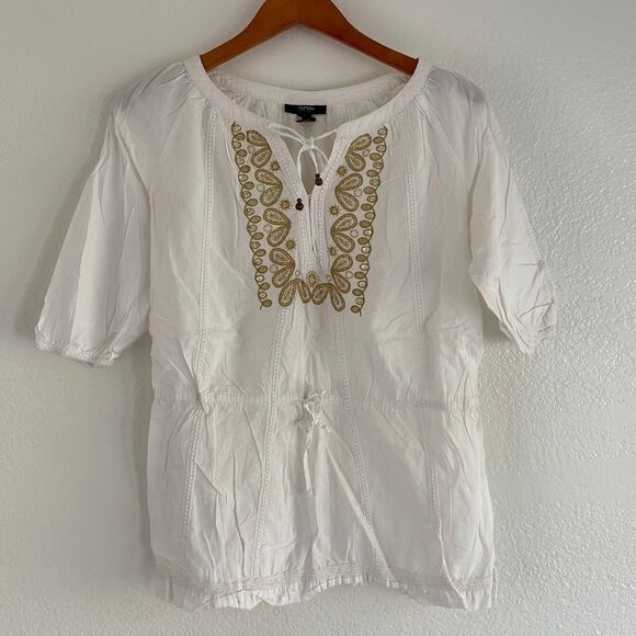 Alfani top white and gold embroidery 100%Cotton size 8P - Picture 1 of 8